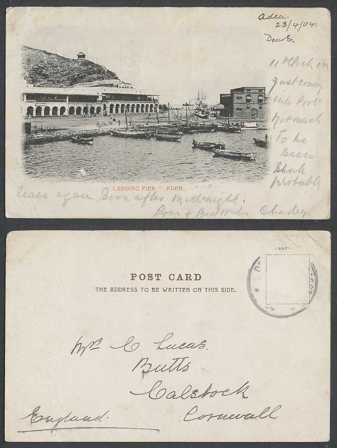 Aden Landing Pier 1904 Old UB Postcard Steamer Point, Harbour Boats Ships Street