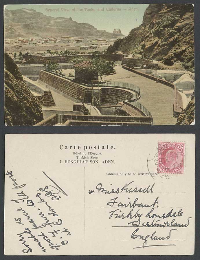 Aden India KE7 1a 1907 Old Colour Postcard General View of The Tanks & Cisterns