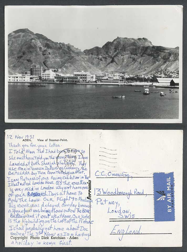 Aden 1957 Old Real Photo Postcard Steamer-Point, Boats, Harbour, Panorama, Yemen