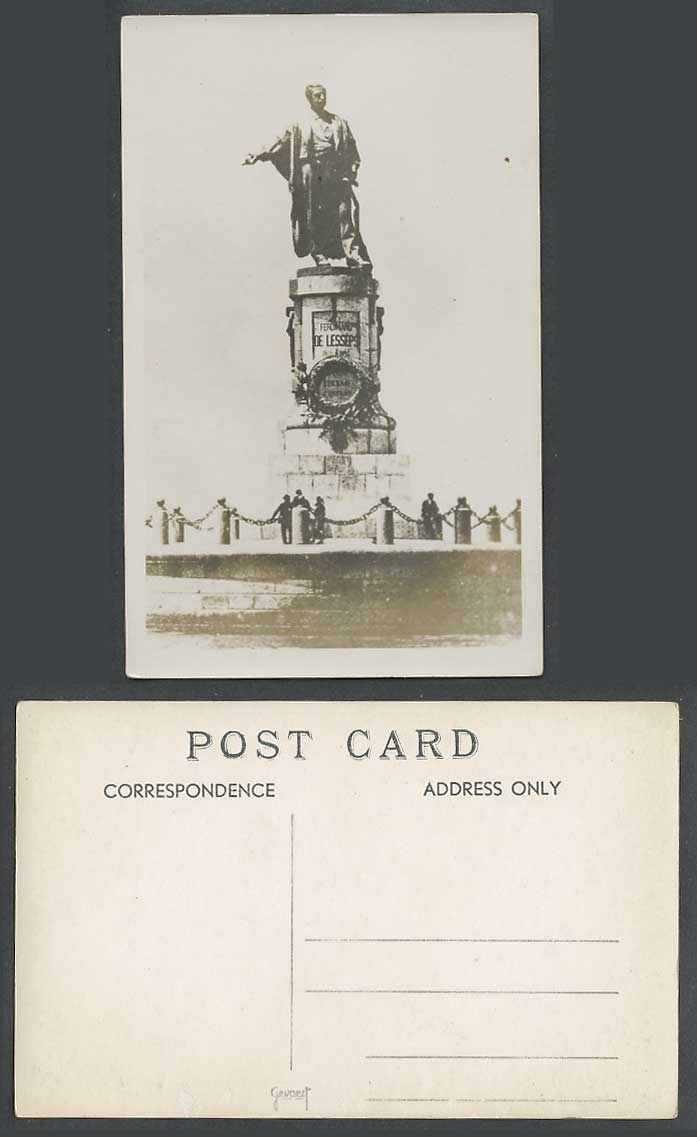 Egypt Old Photo Postcard Port Said, Statue Ferdinand Lesseps Suez Canal Engineer