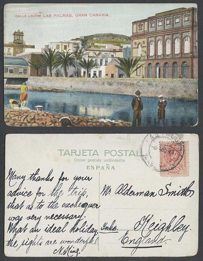 Spain 10c Old Colour Postcard Calle Leutim, Las Palmas Gran Canaria, River Scene