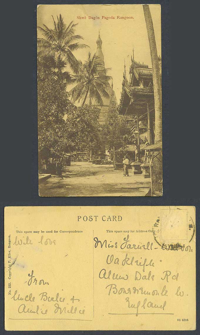 Burma Old Postcard Shwe Dagon Pagoda Rangoon, Burmese Temple Native Street Scene