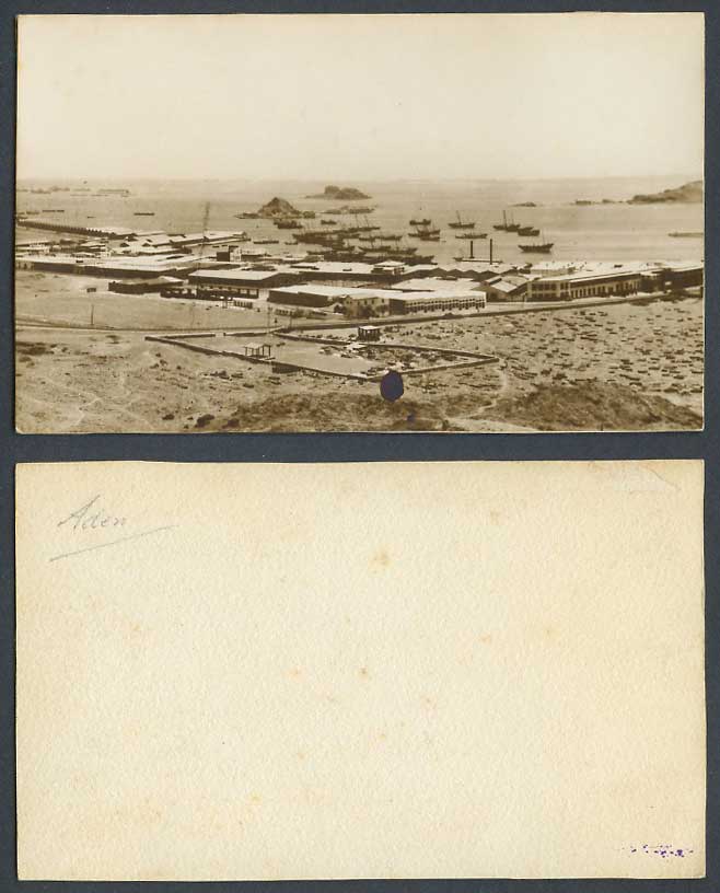 Aden Old Card View of Harbour Panorama Ships Boats Yemen Rocks and Small Islands