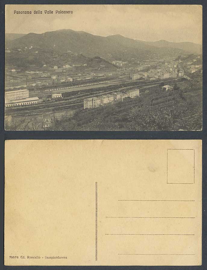 Italy Old Postcard Panorama della Valle Polcevera Val Railway Station Train Rail