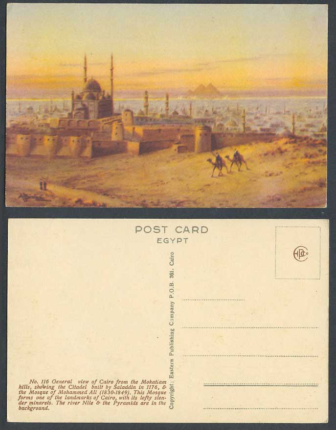 Egypt A Bishai Old Postcard Cairo from Mokattam Hill Citadel Mosque Mohammed Ali