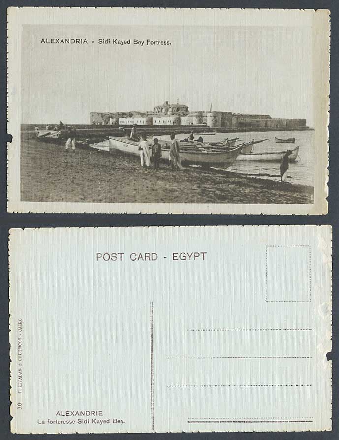 Egypt Old Postcard Alexandria Sidi Kayed Bey Fortress La Fortresse Boats Boys 10