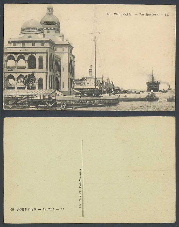 Egypt Old Postcard Port Said Harbour Le Port Lighthouse Steamer Boat Quay L.L.66