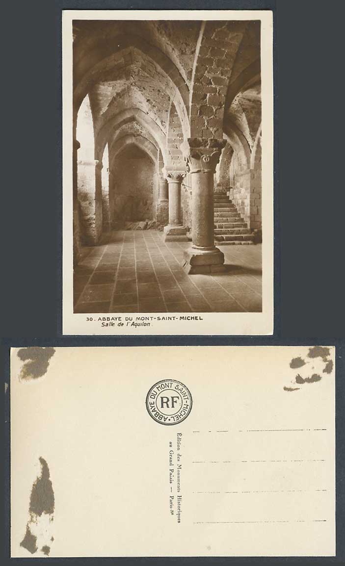 France Abbaye du Mont Saint-Michel Salle de l'Aquilon Hall Abbey Old RP Postcard