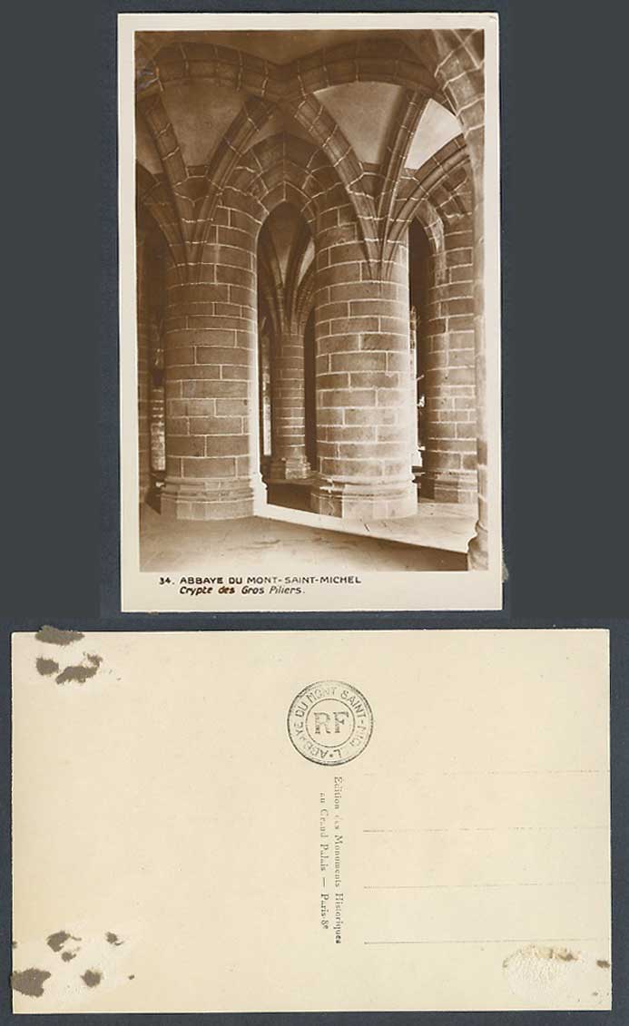France Abbaye du Mont Saint-Michel Crypte des Gros Piliers Abbey Old RP Postcard
