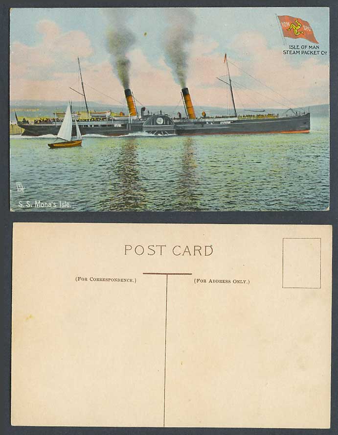 Isle of Man Steam Packet Co. S.S. Mona's Paddle Steamer, Steam Ship Old Postcard
