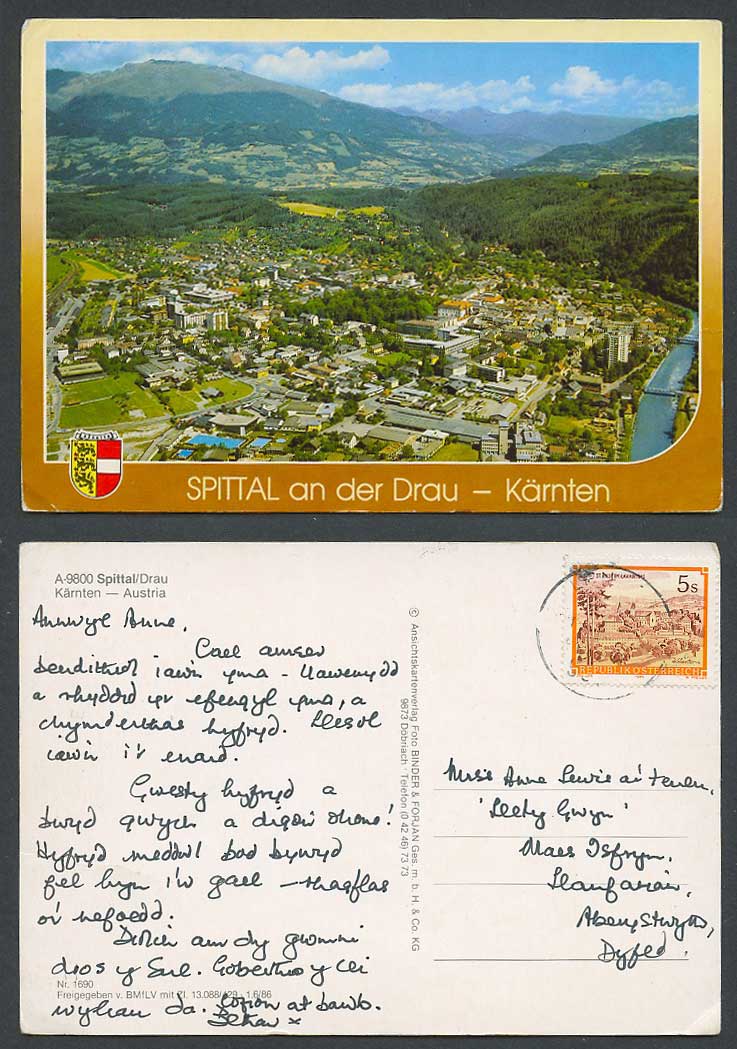 Austria Spittal an der Drau Karnten Kaernten Bridge River Hill Panorama Postcard