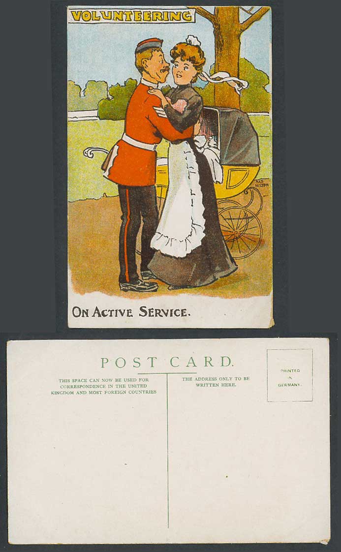Volunteering On Active Service O.A.S. Soldier Guard Woman Maid PRAM Old Postcard