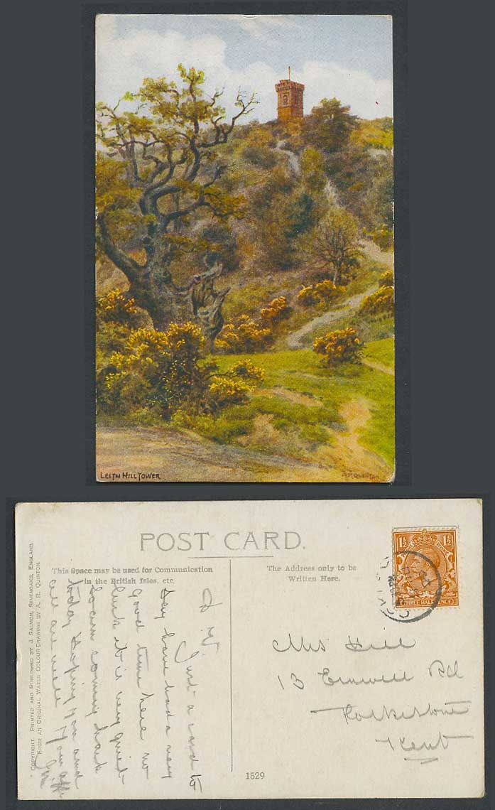 AR Quinton 1920 Old Postcard Leith Hill Tower Surrey Path Road Tree Flowers 1529