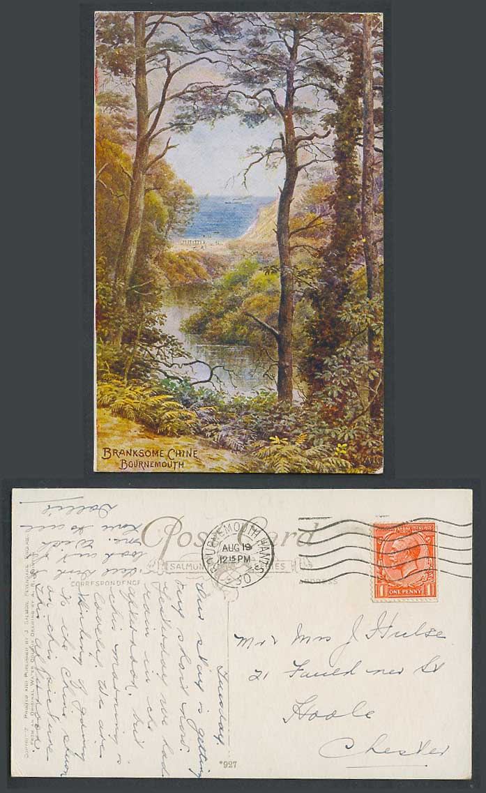 AR Quinton 1930 Old Postcard Branksome Chine, River Scene Bournemouth Dorset 927