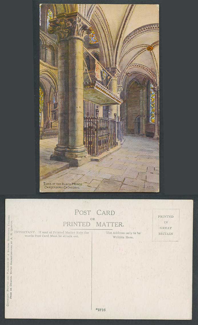 AR Quinton Old Postcard Tomb of The Black Prince, Canterbury Cathedral Kent 2716