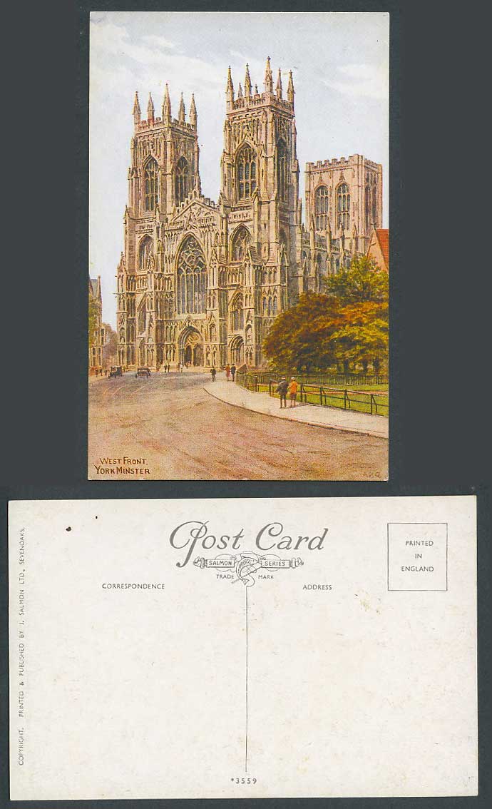 AR Quinton Old Postcard York Minster West Front, Street Cathedral Yorkshire 3559