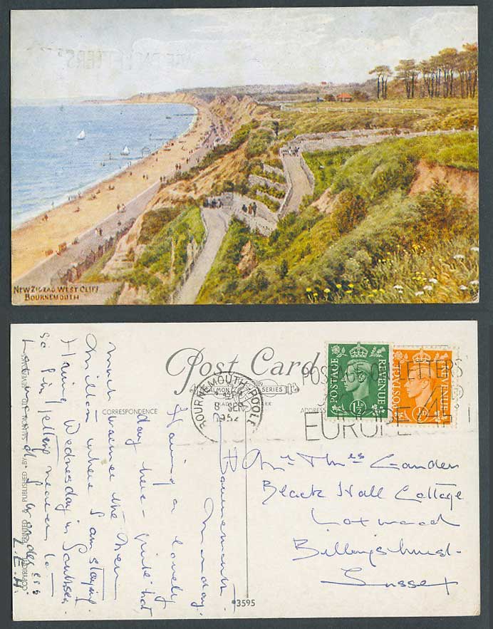 AR Quinton 1952 Old Postcard New Zigzag West Cliff Beach Bournemouth Dorset 3595