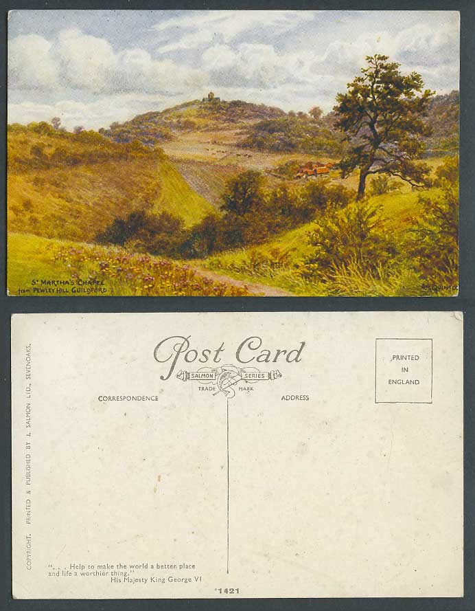 AR Quinton Old Postcard St Marthas Chapel from Pewley Hill Guildford Surrey 1421