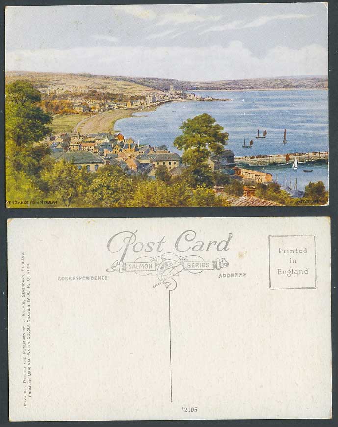 AR Quinton Old Postcard Penzance from Newlyn, Beach Boats Harbour, Cornwall 2195