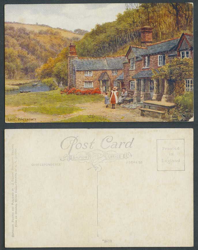 A.R. Quinton Artist Signed Old Postcard Looe Watergate River Scene Cornwall 2413