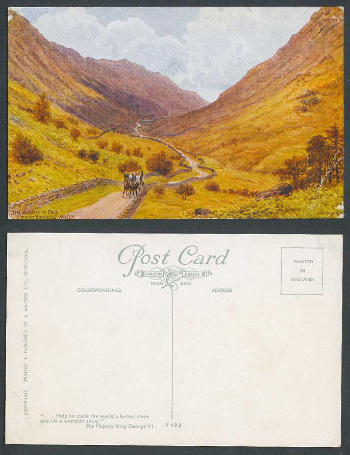 AR Quinton Old Postcard Kirkstone Pass from near Brothers Water Horse Cart 1492