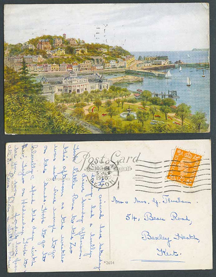 AR Quinton 1950 Old Postcard Pavilion Vane Hill Torquay Devon Harbour Piers 2654
