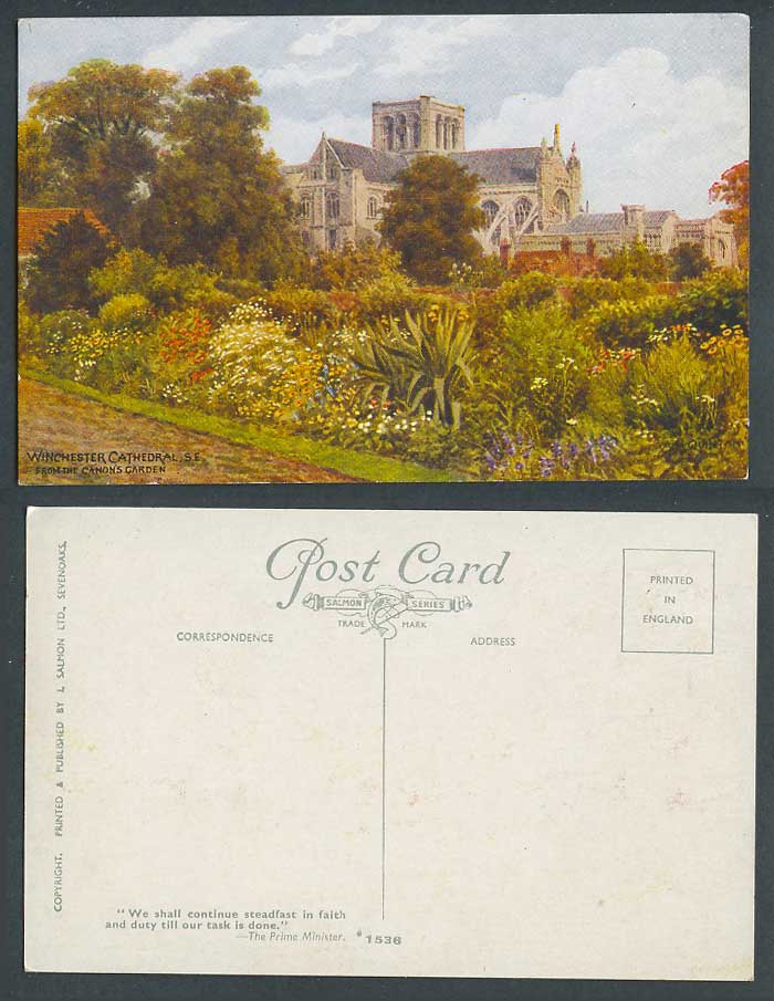 A.R. Quinton Old Postcard Winchester Cathedral S.E. from The Canon's Garden 1536