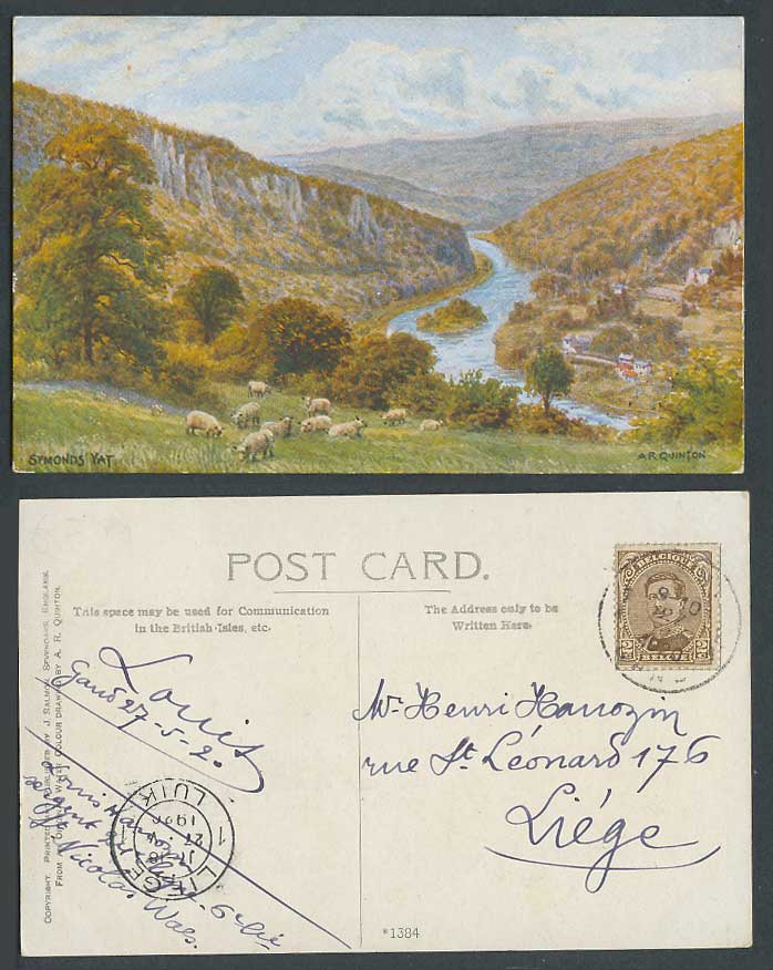 AR Quinton Belgium 2c 1920 Old Postcard Symonds Yat Sheep River Valley Hill 1384