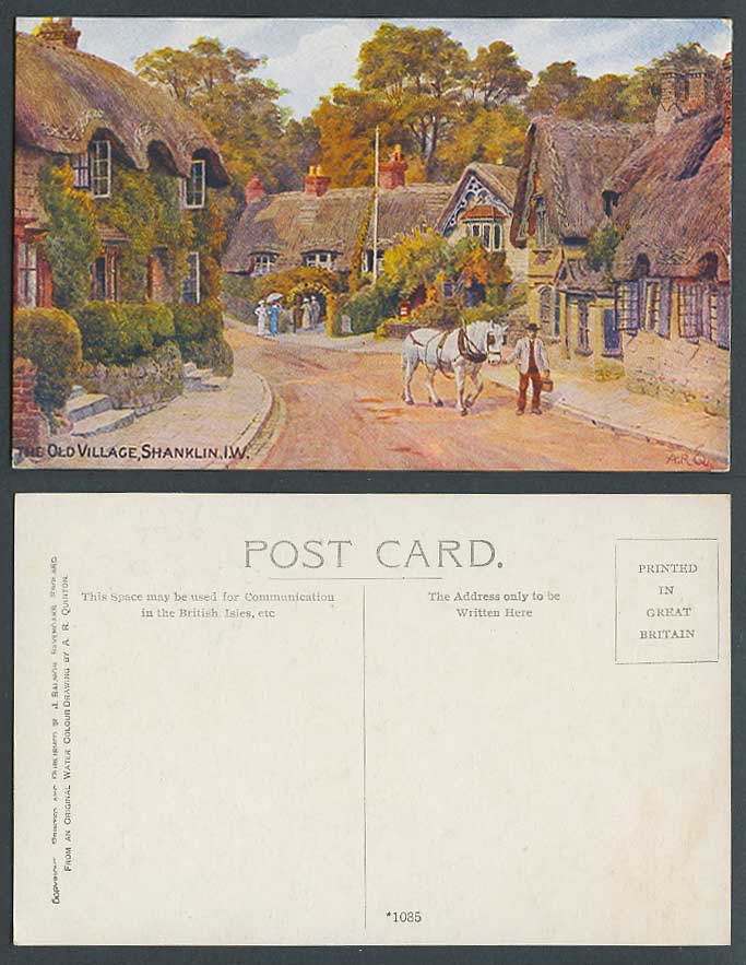 AR Quinton Vintage Postcard Shanklin Old Village Street Horse Isle of Wight 1085