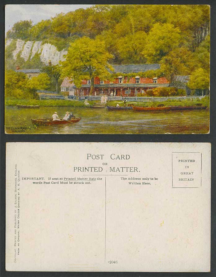 A.R. Quinton Old Postcard The Black Rabbit Pub, River Arundel Boating Boats 2046