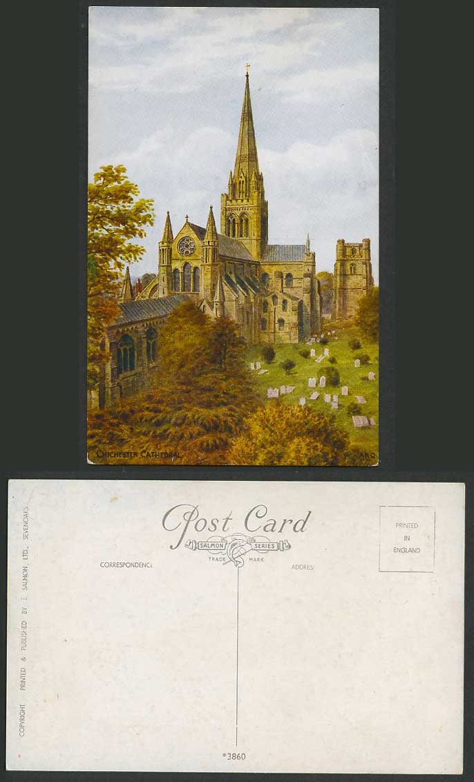 A.R. Quinton Old Postcard Chichester Cathedral Churchyard Tombstones Sussex 3860