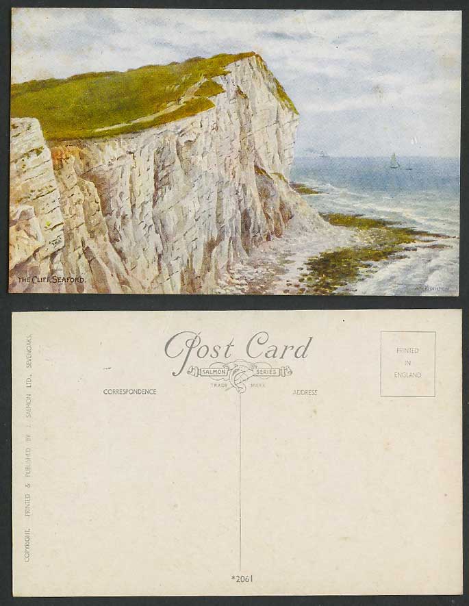 A.R. Quinton Old Postcard Seaford The Cliff White Chalk Cliffs Boats Sussex 2061