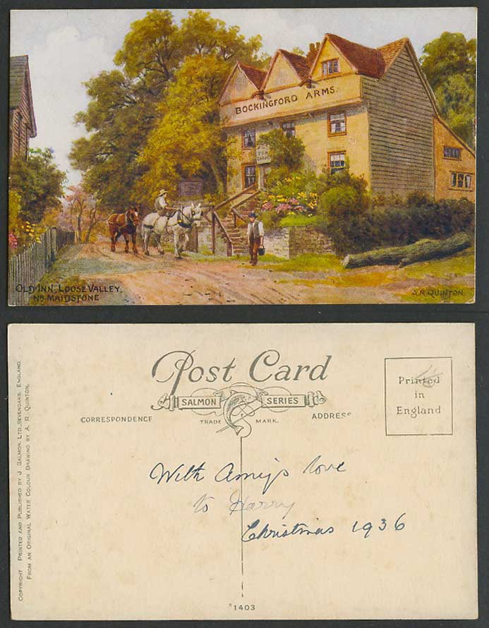 AR Quinton 1936 Postcard Old Inn, Loose Valley Maidstone, Brockingford Arms 1403