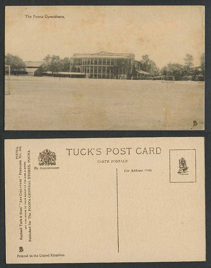 India Old Tuck's Postcard The Poona Gymkhana, Football Pitch, Art Collotype 846.