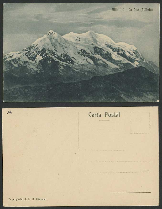 Bolivia La Paz Old Postcard Illimani Yllimani, Snowy Mountains, Cordillera Real
