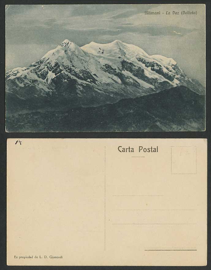 Bolivia La Paz Old Postcard Illimani Yllimani Snowy Mountain in Cordillera Real