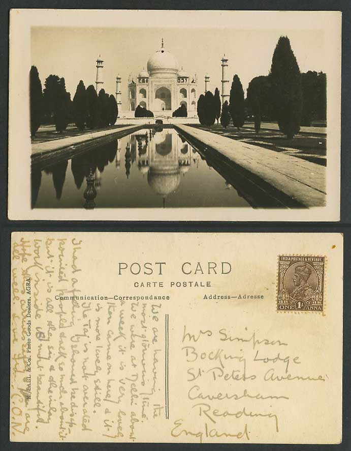 India KG5 1a Old Real Photo Postcard TAJ MAHAL Agra, Tomb of Shah Jahan Fountain