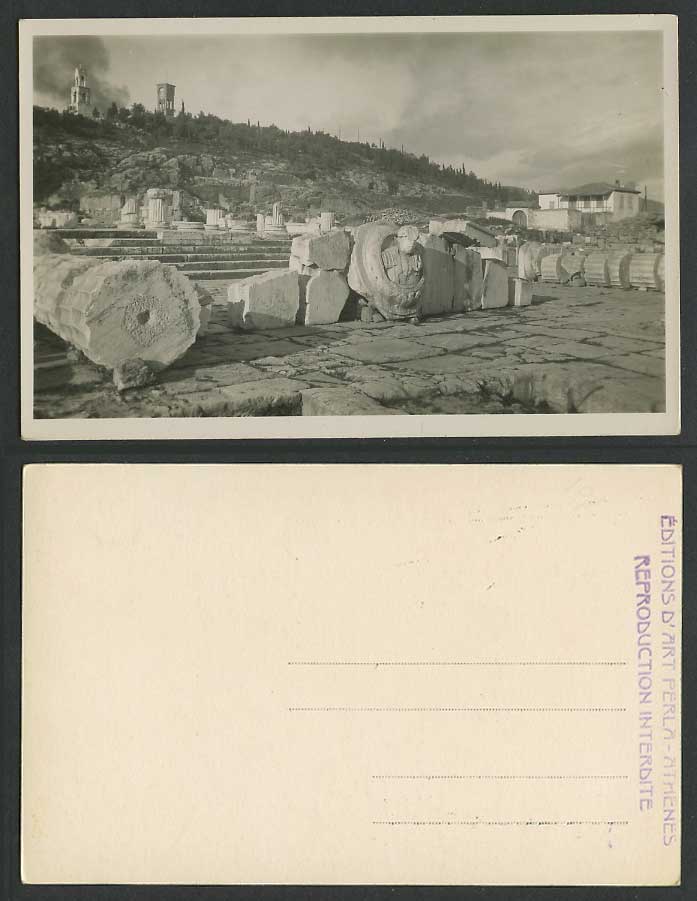Greece Old Real Photo Postcard Athenes Temple Ruins Steps Hill Rock Perla Athens
