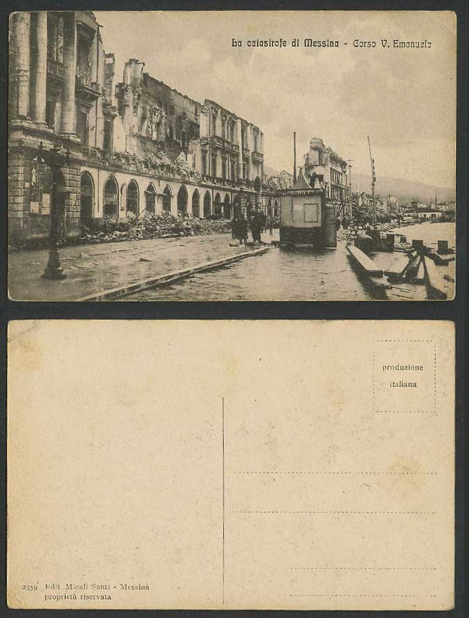 Italy Old Postcard 1908 MESSINA Earthquake Ruins Corso V. Emanuele Street Scene
