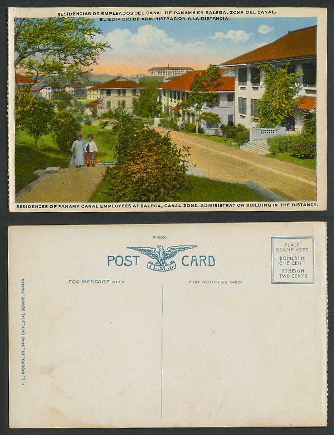 Panama Canal Employees Residences at Balboa, Admin. Building Old Postcard Balboa