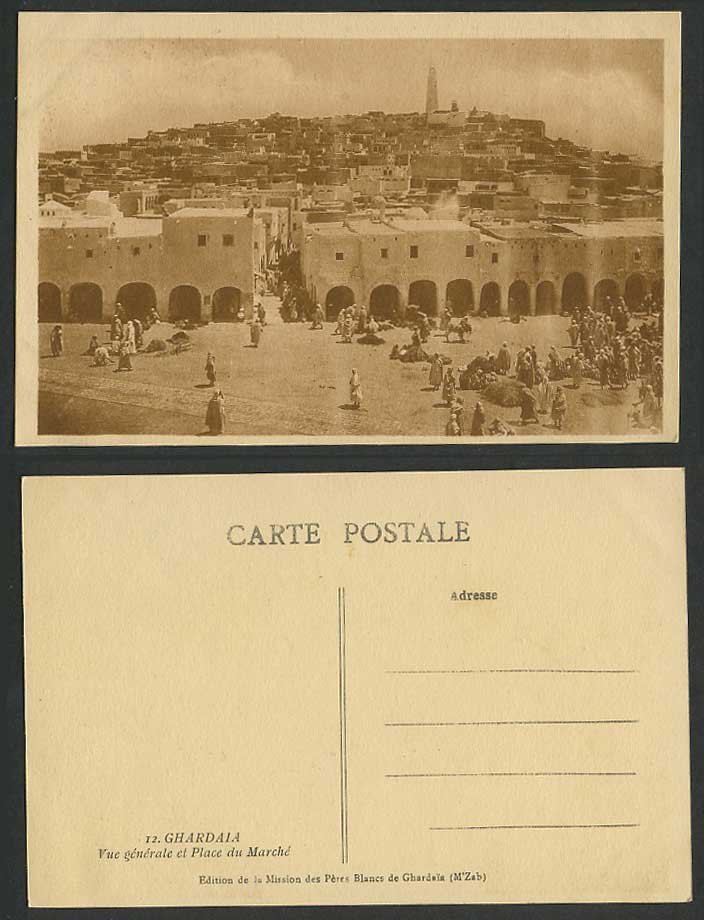 Algeria Ghardaia Old Postcard Market Square Place du Marche Street Scene Panoram