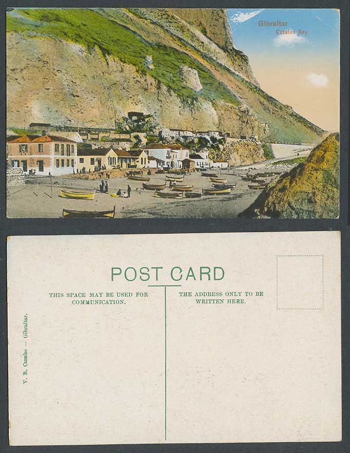 Gibraltar Old Colour Postcard Catalan Bay, Village Houses, Boats Canoes, Harbour
