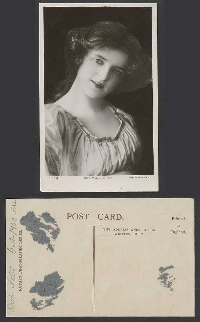 Actress Miss Mabel Green, Glamour Lady Woman 1908 Old Real Photo Postcard Rotary