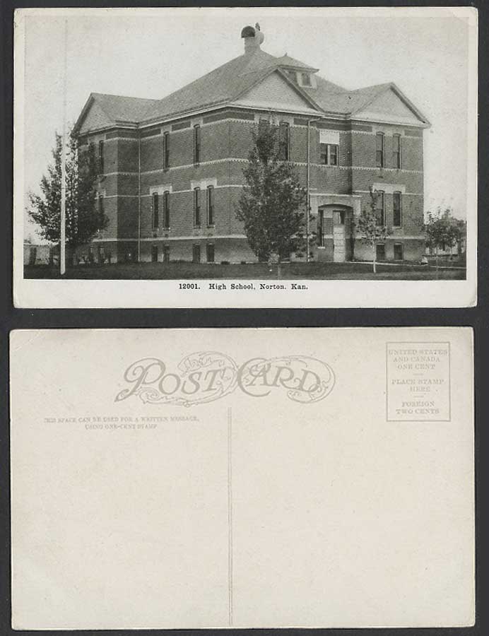 USA Kansas Old Postcard High School Building Norton Kan. United States