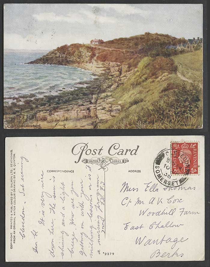 A.R. Quinton Old Postcard Clevedon Lady's Bay Cliffs Panorama Somerset ARQ 2379