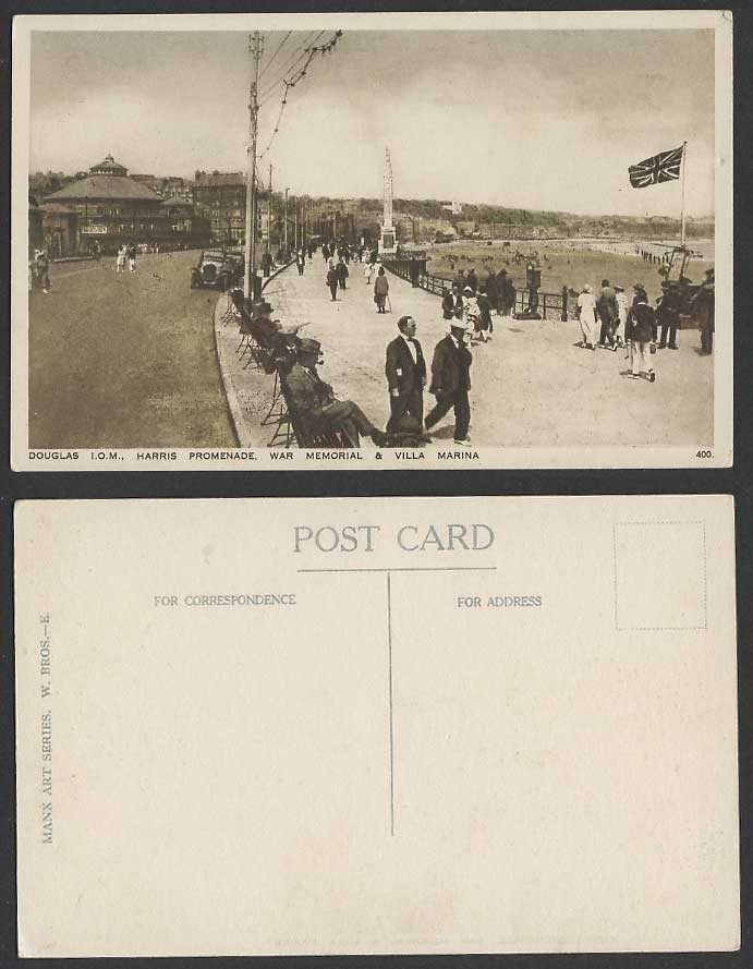Isle of Man Old Postcard Douglas Harris Promenade War Memorial Villa Marina Flag