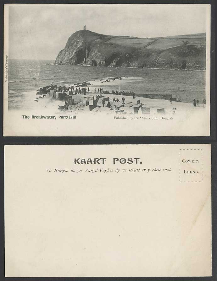Isle of Man Old UB Postcard Breakwater, Port Erin, Bradda Head, Manx Sun Douglas