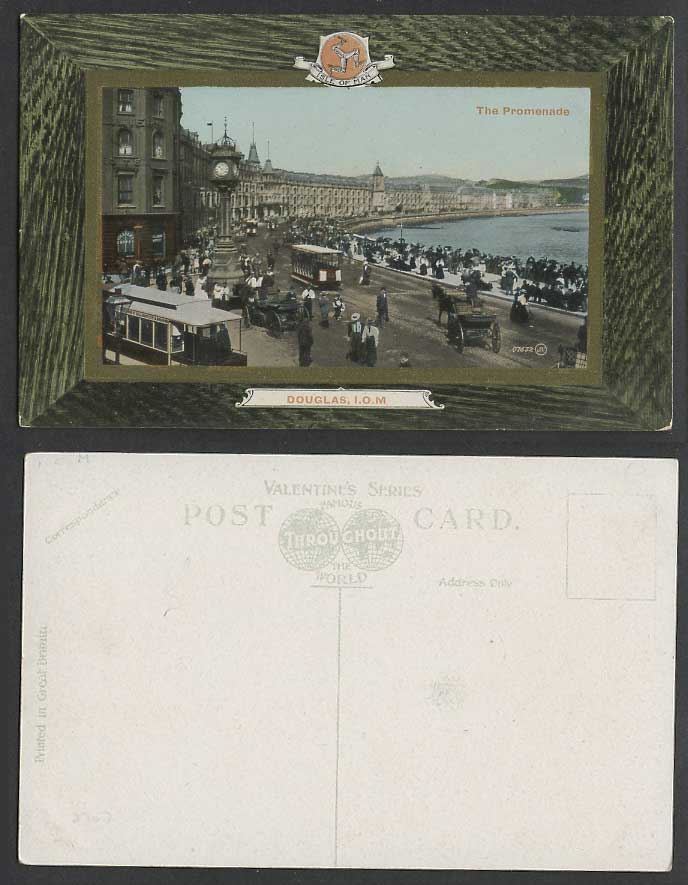 Isle of Man Old Colour Postcard The Promenade Douglas, Tram Tramway Clock Tower