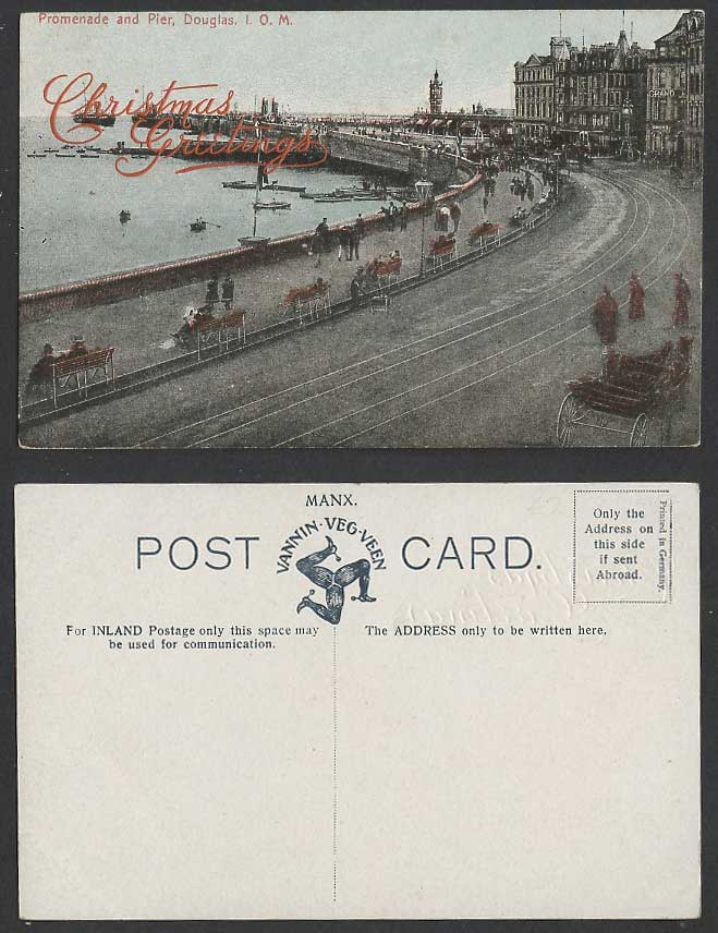 Isle of Man Old Postcard Promenade and Pier Douglas Street Scene Ships Boats