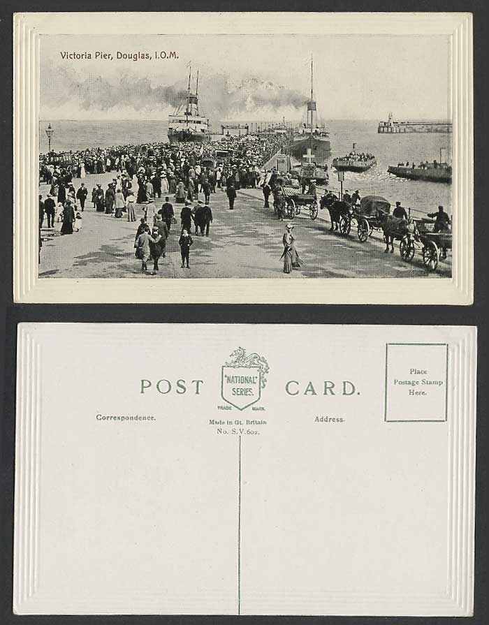 Isle of Man Old Embossed Postcard Victoria Pier Douglas Horse Ships Boats TOFFEE